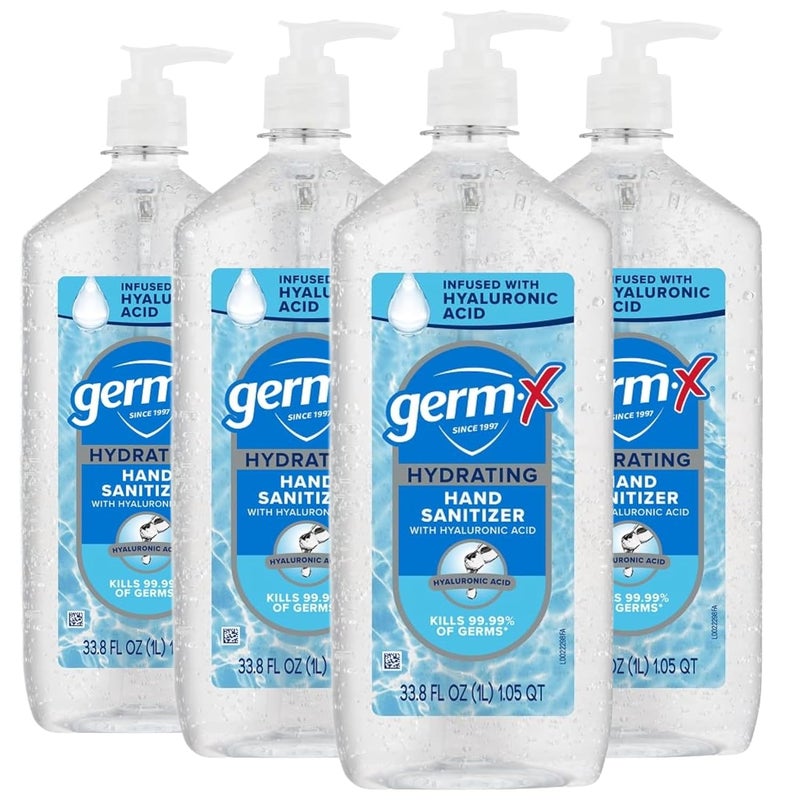 Germx Hydrating Hand Sanitizer, with Hyaluronic Acid, 1L (Pack of 4) Bulk Pack, No Rinse Formula, Sanitizing Liquid Gel for All Skin Types, Formulated without Parabens, Phthalates & Dyes - Image 1